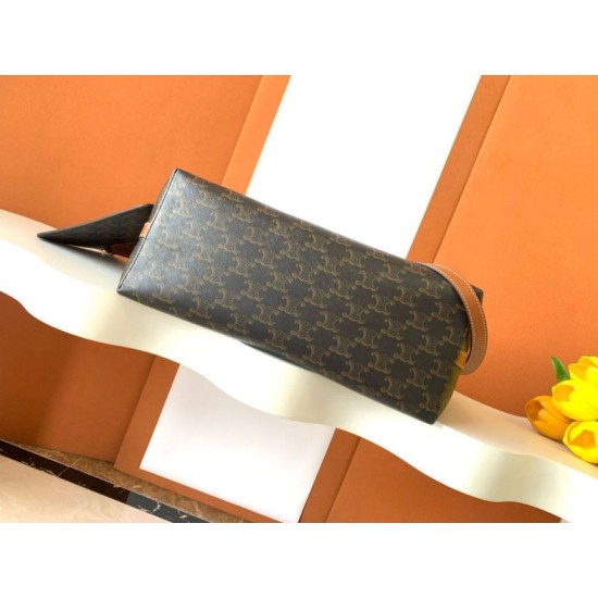 Replica Borsa shopper morbida Celine Triomphe in tela/pelle di vitello color cuoio