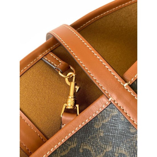 Replica Borsa shopper morbida Celine Triomphe in tela/pelle di vitello color cuoio