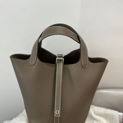 Replica Borsa Hermes Picotin Lock 18/22 Etoupe grigia hardware argentato