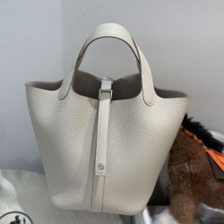 Replica Borse  Hermes Picotin Lock 18/22 Etoupe beige hardware argentato
