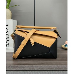 Borsa classica bicolore Loewe Puzzle Edge piccola Nero/Marrone