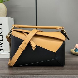 Replica Borsa classica bicolore Loewe Puzzle Edge piccola Nero/Marrone