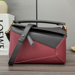 Replica Borsa classica bicolore Loewe Puzzle Edge piccola Nero/Rosso