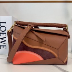Replica Borsa Loewe piccola Puzzle Edge Landscape in pelle di vitello nappa Caffè
