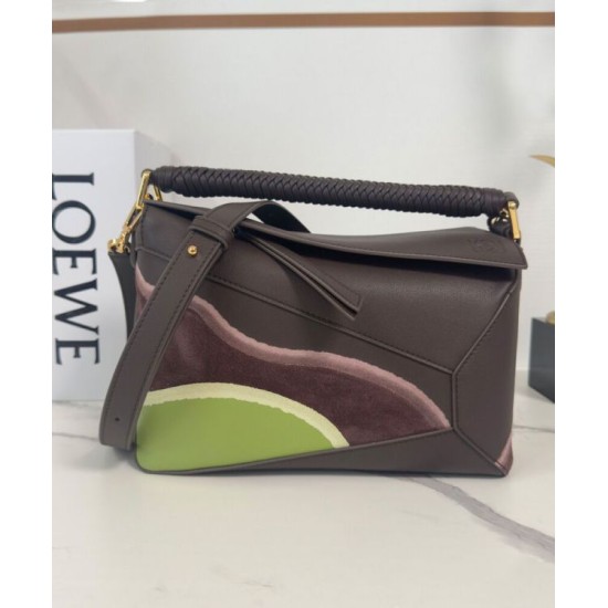 Replica Borse Firmate  Loewe piccola Puzzle Edge Landscape in pelle di vitello nappa Caffè scuro