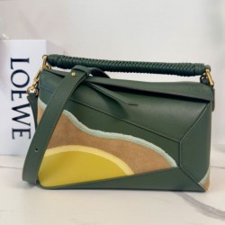 Replica Borsa Loewe piccola Puzzle Edge Landscape in pelle di vitello nappa Verde