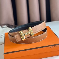 Replica Alta gamma Cintura reversibile Hermes H Medor 24MM Epsom Marrone