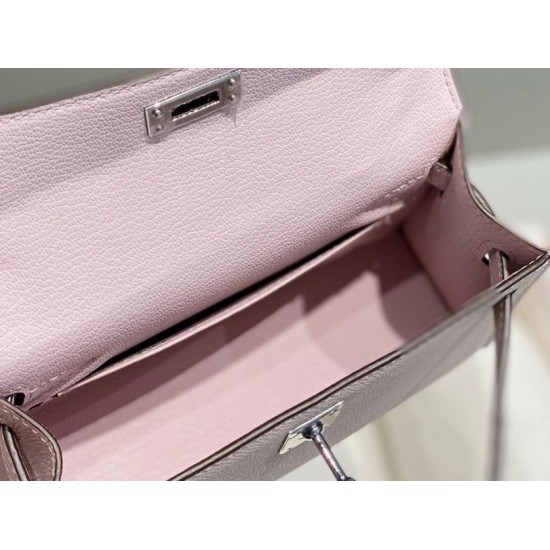 Replica Borsa Hermes Kelly Mini II Malva pallido Epsom con hardware dorato Imitazioni Replica Borsa Hermes Kelly Mini II Malva pallido Epsom con hardware dorato