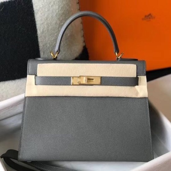 Replica Borse  Hermes Kelly 28cm/32cm Ardesia Epsom hardware dorato