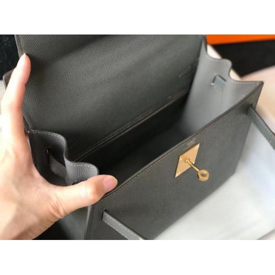 Replica Borse  Hermes Kelly 28cm/32cm Ardesia Epsom hardware dorato