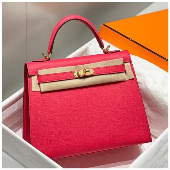Replica Borsa Hermes Kelly 28cm/32cm Rosa Epsom hardware dorato