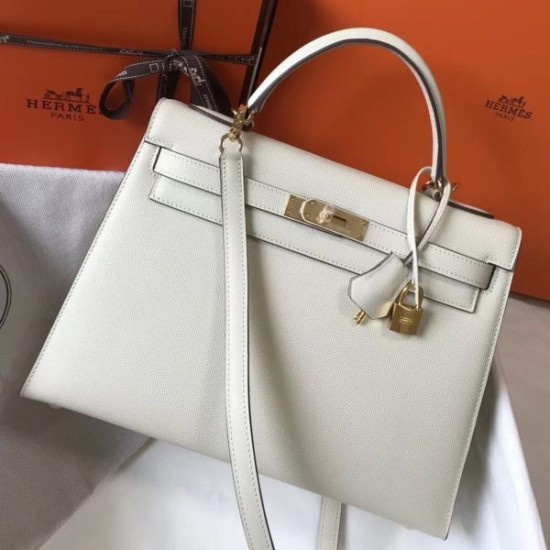 Replica Borsa Hermes Kelly 28cm/32cm Bianco Epsom hardware dorato Imitazioni Replica Borsa Hermes Kelly 28cm/32cm Bianco Epsom hardware dorato