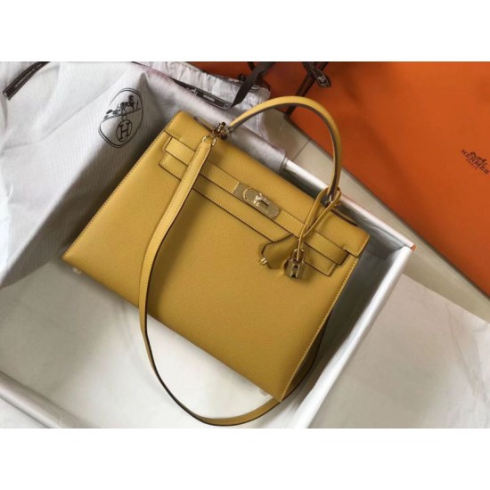 Replica Borsa Hermes Kelly 28cm/32cm Giallo Epsom hardware dorato Imitazioni Replica Borsa Hermes Kelly 28cm/32cm Giallo Epsom hardware dorato