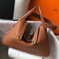 Replica Borsa Hermes Lindy 26 cm Marrone con finiture dorate