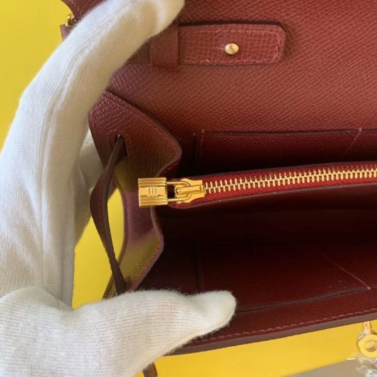 Replica Alta gamma Portafoglio Hermes Kelly Classique To Go Epsom Bordeaux