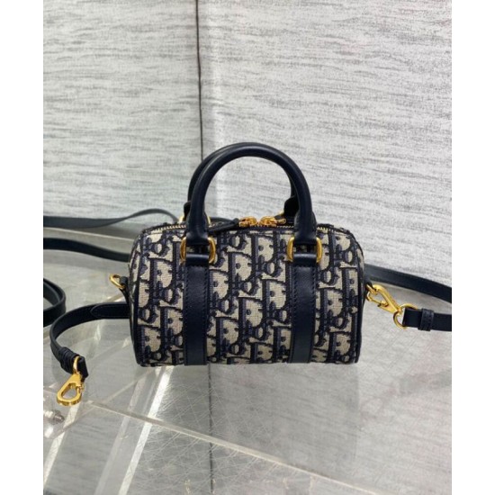 Riproduzione Fedele Borsa Dior Groove 16 Mini Dior Oblique jacquard Blu scuro imitazioni