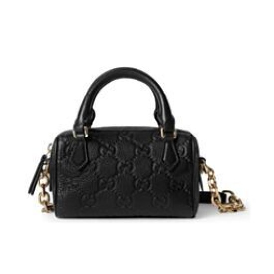 Replica Imitazione Borse con manico superiore Super Mini Gucci GG Emblem 815256 Nera Riproduzione Fedele Imitazione Borse Replica con manico superiore Super Mini Gucci GG Emblem 815256 Nera imitazioni