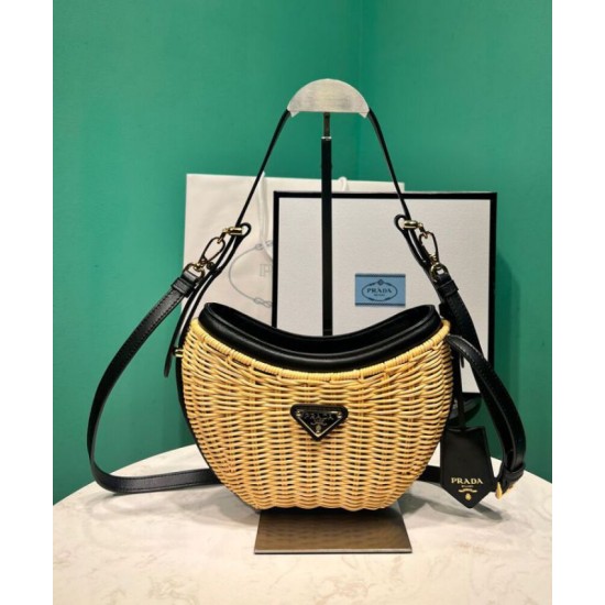 Replica Imitazione Perfetta Prada Arque in vimini e pelle 1BC202 Nero Riproduzione Fedele Imitazione Replica Perfetta Prada Arque in vimini e pelle 1BC202 Nero imitazioni