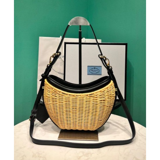 Replica Imitazione Perfetta Prada Arque in vimini e pelle 1BC202 Nero Riproduzione Fedele Imitazione Replica Perfetta Prada Arque in vimini e pelle 1BC202 Nero imitazioni