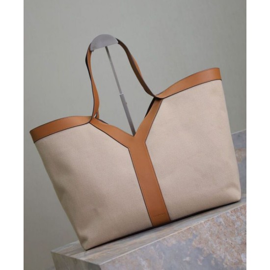 Replica YSL Saint Laurent Y Borse Alta Qualità Tote in Pelle e Tela Caffè Riproduzione Fedele YSL Saint Laurent Y Borse Replica Alta Qualità Tote in Pelle e Tela Caffè imitazioni