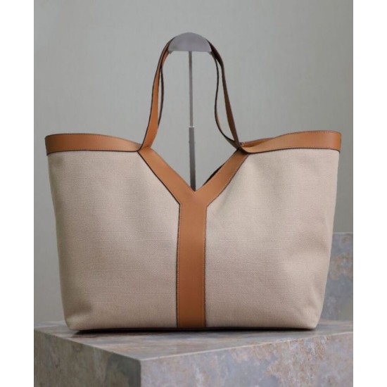 Replica YSL Saint Laurent Y Borse Alta Qualità Tote in Pelle e Tela Caffè Riproduzione Fedele YSL Saint Laurent Y Borse Replica Alta Qualità Tote in Pelle e Tela Caffè imitazioni