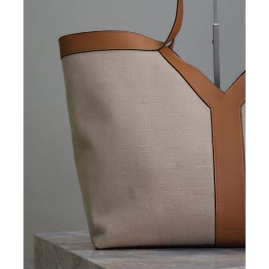 Replica YSL Saint Laurent Y Borse Alta Qualità Tote in Pelle e Tela Caffè Riproduzione Fedele YSL Saint Laurent Y Borse Replica Alta Qualità Tote in Pelle e Tela Caffè imitazioni