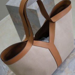 Riproduzione Fedele YSL Saint Laurent Y Borse Replica Alta Qualità Tote in Pelle e Tela Caffè imitazioni