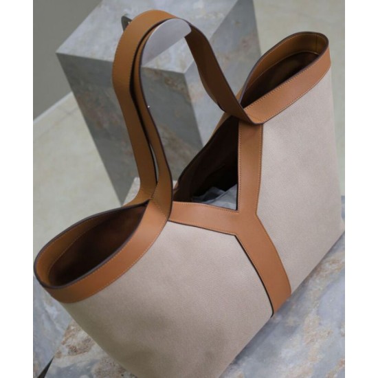 Replica YSL Saint Laurent Y Borse Alta Qualità Tote in Pelle e Tela Caffè Riproduzione Fedele YSL Saint Laurent Y Borse Replica Alta Qualità Tote in Pelle e Tela Caffè imitazioni