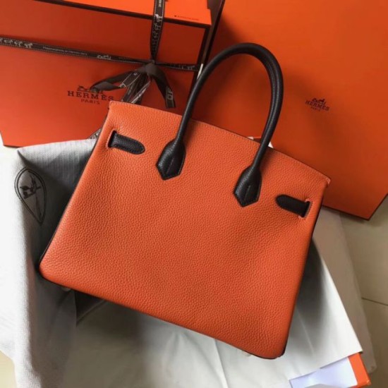 Replica Borsa Hermes Birkin tricolore 30 cm in pelle Clemence arancione/bianca/nera Replica Perfetta Hermes Birkin tricolore 30 cm in pelle Clemence arancione/bianca/nera imitazioni