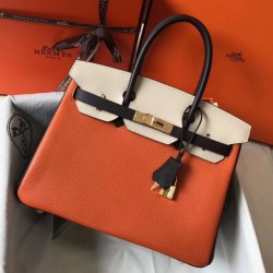 Replica Perfetta Hermes Birkin tricolore 30 cm in pelle Clemence arancione/bianca/nera imitazioni