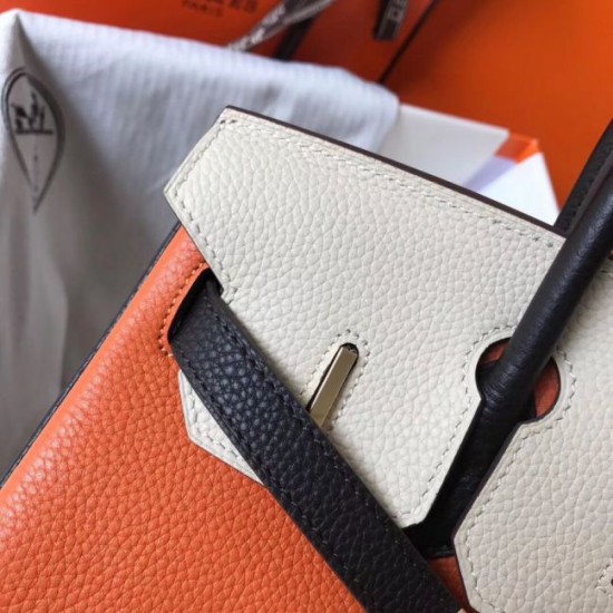 Replica Borsa Hermes Birkin tricolore 30 cm in pelle Clemence arancione/bianca/nera Replica Perfetta Hermes Birkin tricolore 30 cm in pelle Clemence arancione/bianca/nera imitazioni