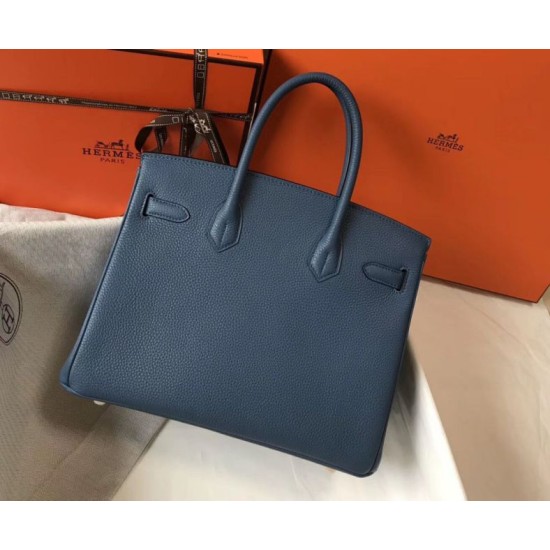 Replica Borsa Hermes Birkin 30 cm in pelle Clemence agata blu Riproduzione Fedele Borsa Hermes Birkin 30 cm in pelle Clemence agata blu imitazioni