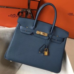 Riproduzione Fedele Borsa Hermes Birkin 30 cm in pelle Clemence agata blu imitazioni
