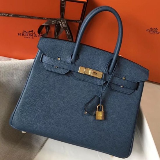 Replica Borsa Hermes Birkin 30 cm in pelle Clemence agata blu Riproduzione Fedele Borsa Hermes Birkin 30 cm in pelle Clemence agata blu imitazioni
