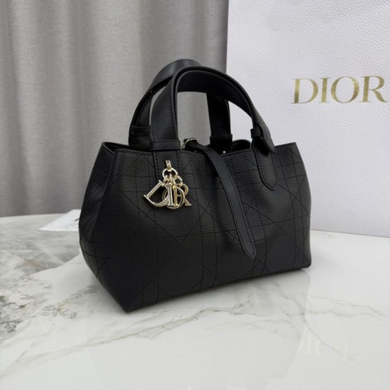 Replica Borsa Dior Toujours piccola in pelle di vitello Macrocannage Nero