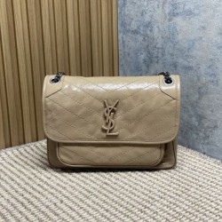Replica Borse  a tracolla vintage Niki media YSL Saint Laurent pelle cerata e oliata Albicocca