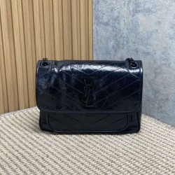 Replica Borsa a tracolla vintage Niki media YSL Saint Laurent pelle cerata e oliata Nero