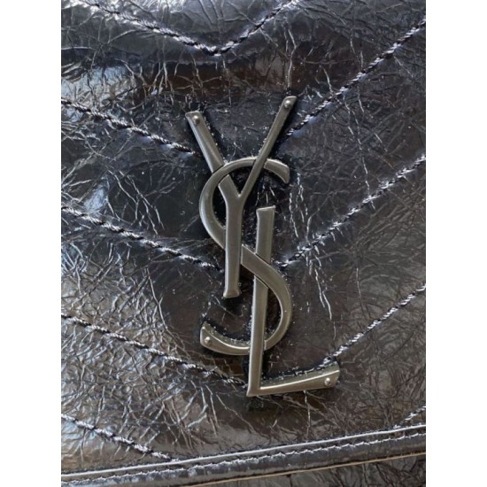 Replica Borsa a tracolla vintage Niki media YSL Saint Laurent pelle cerata e oliata Nero