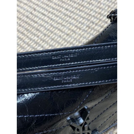 Replica Borsa a tracolla vintage Niki media YSL Saint Laurent pelle cerata e oliata Nero