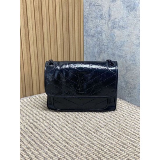 Replica Borsa a tracolla vintage Niki media YSL Saint Laurent pelle cerata e oliata Nero