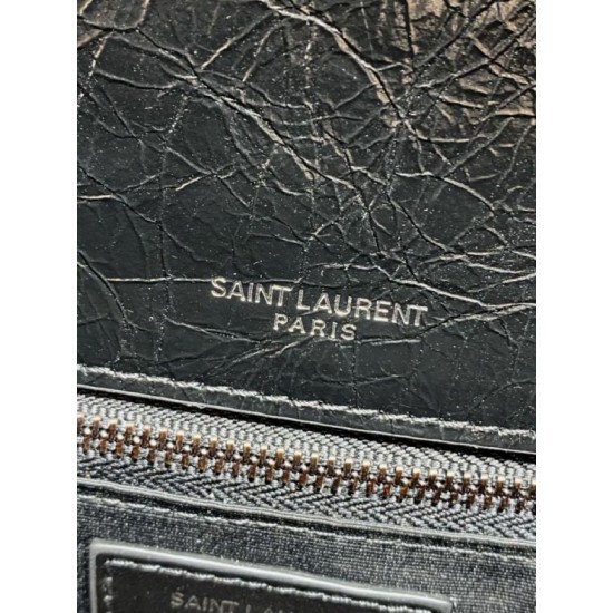Replica Borsa a tracolla vintage Niki media YSL Saint Laurent pelle cerata e oliata Nero