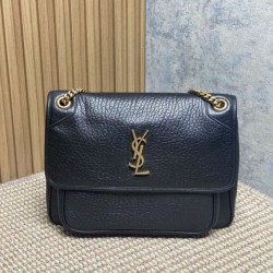 Replica borse griffate a spalla YSL Saint Laurent Niki Media/Grande pelle di agnello grana nero