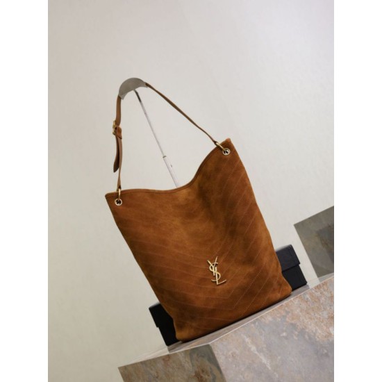 Replica Borsa a secchiello morbida Niki YSL Saint Laurent pelle scamosciata caramello Imitazioni Replica Borsa a secchiello morbida Niki YSL Saint Laurent pelle scamosciata caramello