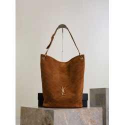 Borsa a secchiello morbida Niki YSL Saint Laurent pelle scamosciata caramello