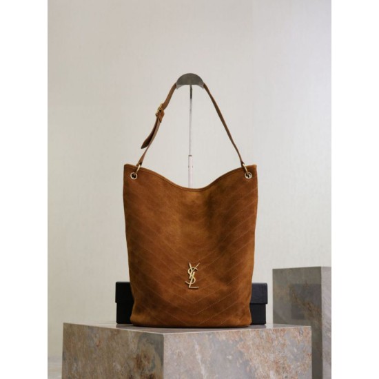 Replica Borsa a secchiello morbida Niki YSL Saint Laurent pelle scamosciata caramello Imitazioni Replica Borsa a secchiello morbida Niki YSL Saint Laurent pelle scamosciata caramello