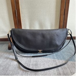 Replica Borse Celine Halfmoon Soft Triomphe morbida pelle di agnello lucida Nera