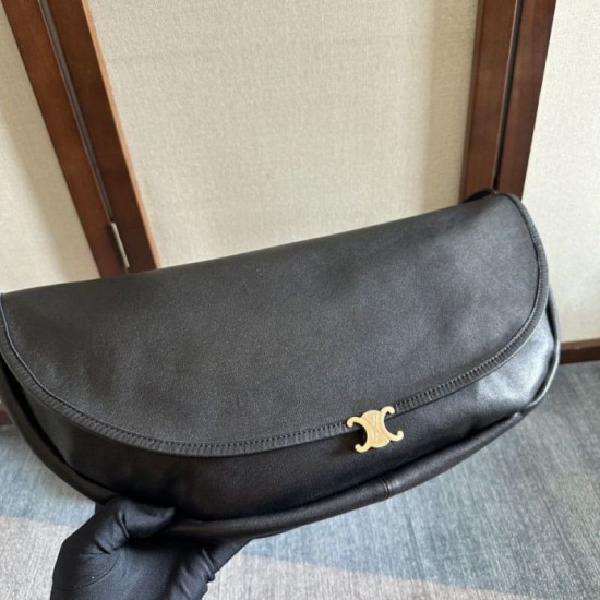 Replica Borse Celine Halfmoon Soft Triomphe morbida pelle di agnello lucida Nera Imitazioni Replica Borse Celine Halfmoon Soft Triomphe morbida pelle di agnello lucida Nera