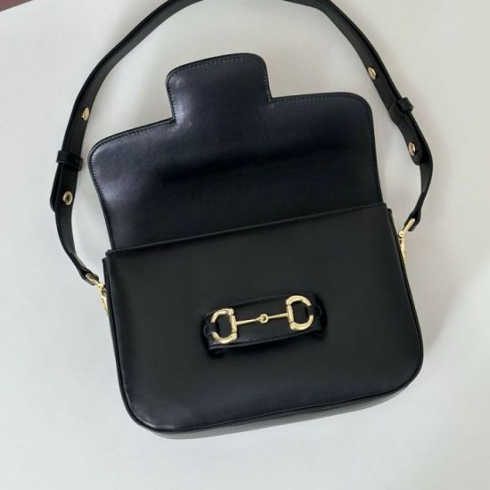 Replica Borsa a tracolla piccola Gucci Horsebit 1955 Aura 847063 Nero
