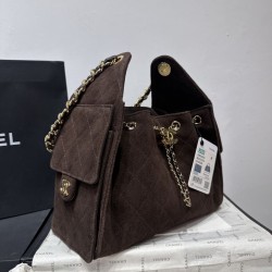 Borsa a sacco Hobo Chanel 26P AS5293 camoscio caffè