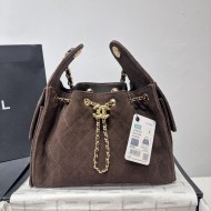 Borsa a sacco Hobo Chanel 26P AS5293 camoscio caffè